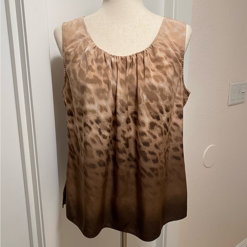 Chico's Animal Print Ombre Tank Top Sleeveless Blouse Neutral Leopard Brown Tan